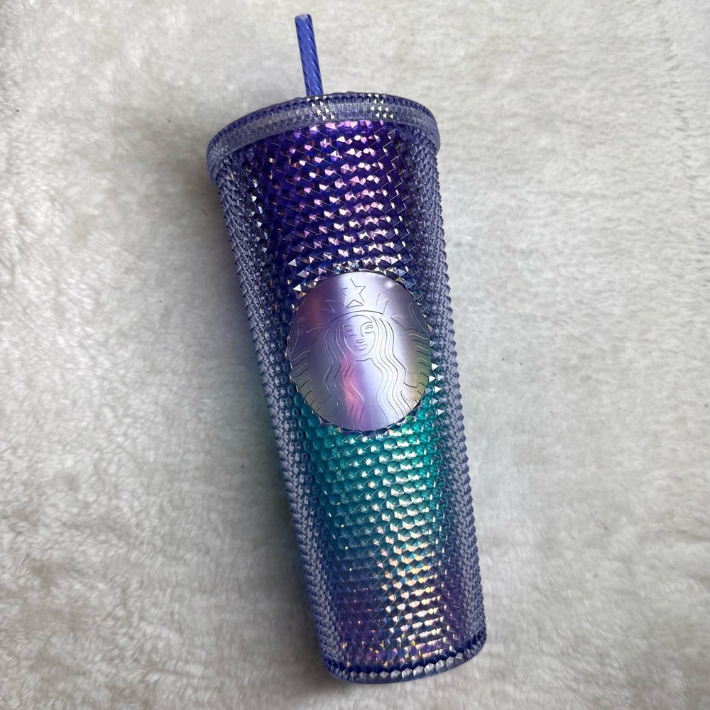 Starbucks Mermaid Purple and Blue Ombré Iridescent Tumbler with Straw
